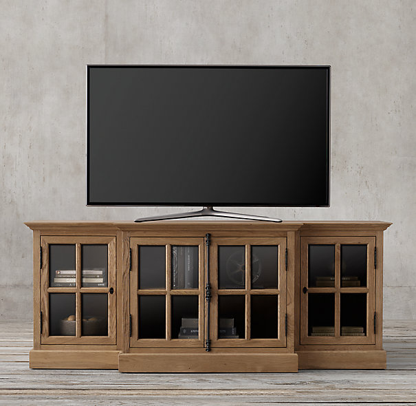 an affordable tv console with casement cabinet style | designerdoubles